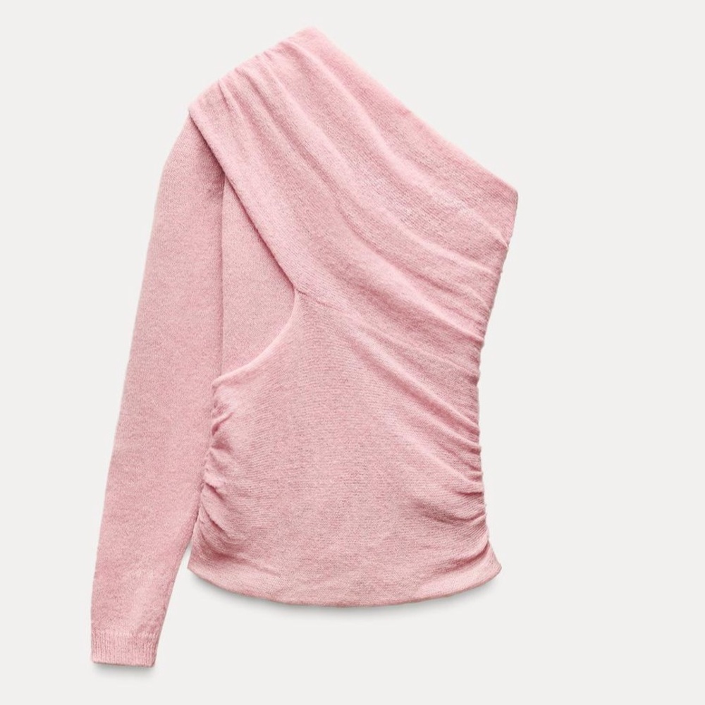 Zara raised floral knit top, pastel pink, 2025 - Picture 5 of 10